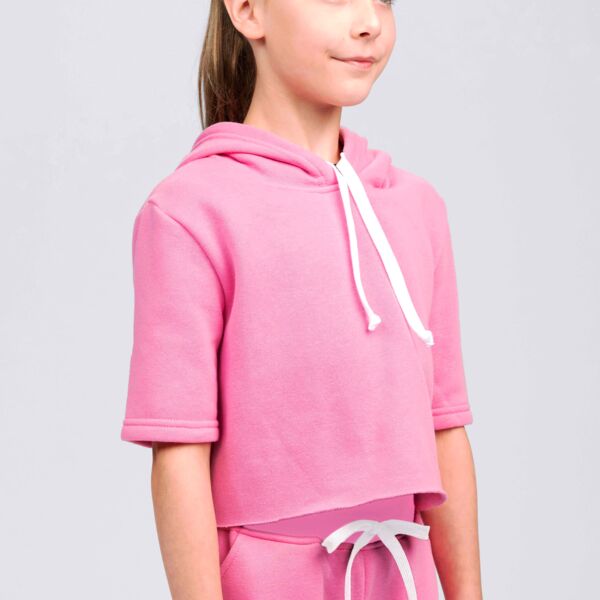 Studio Essentials Girls Short Sleeve Raw Edge Crop Hoodie Thumbnail
