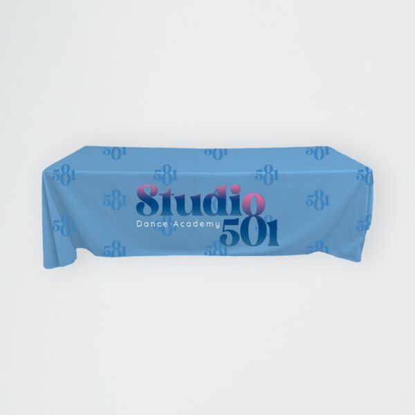 Full-Out Premium Table Cloth - 8' Table, Drape Style, 3 sided, Open Back, Rounded corners Thumbnail